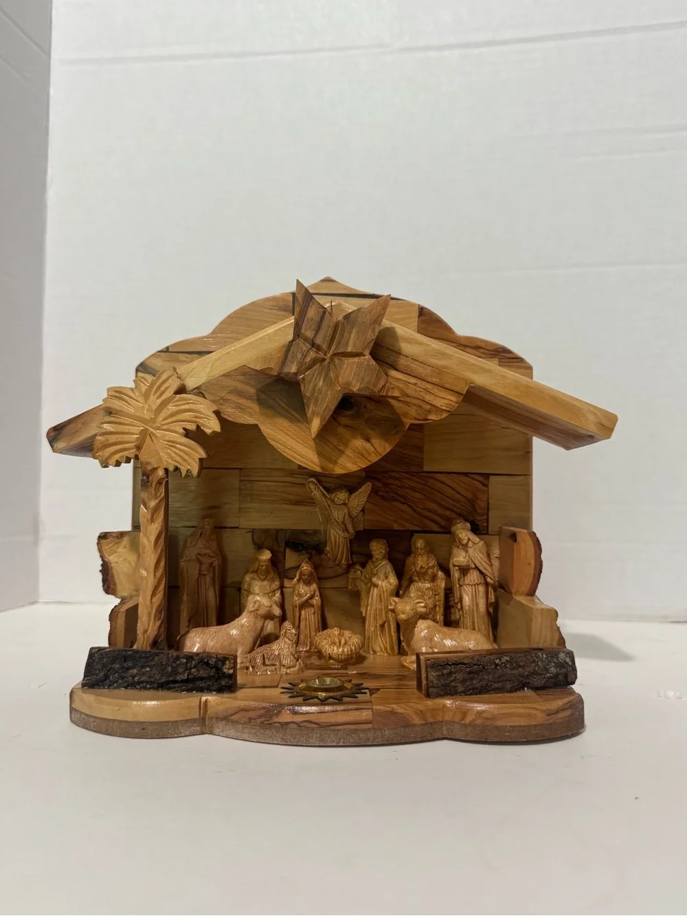Hand-Carved Wood Nativity Scene - Brown Holiday Decor